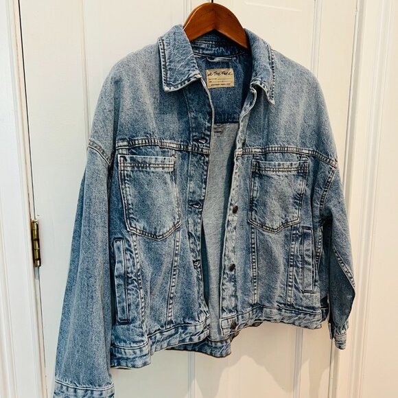 Free People Women's Denim Jacket Blue Cotton Blend Rumors Size L - We The Free - Picture 14 of 16